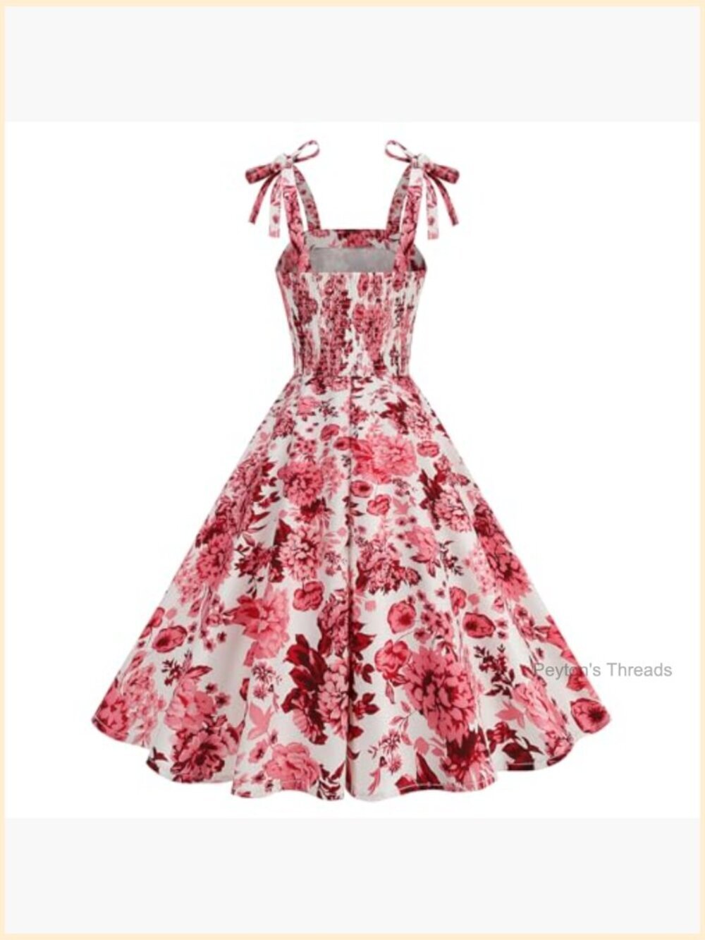Elegant Rockabilly 1950s Retro Dress Tie Knot Square Neck Midi Swing Cocktail - Picture 3 of 5